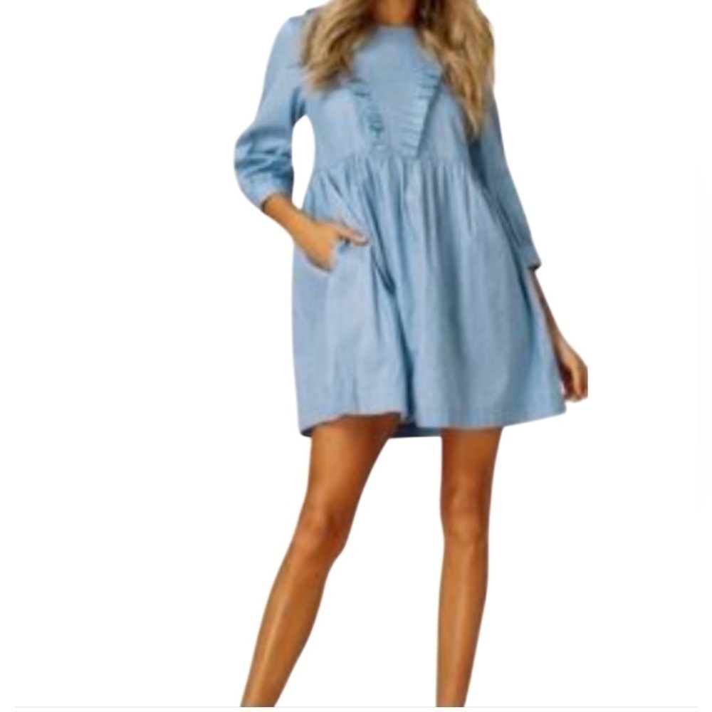 Listicle NWOT Dress, Blue, Ruffles detail, Pockets, SZ Women’s small